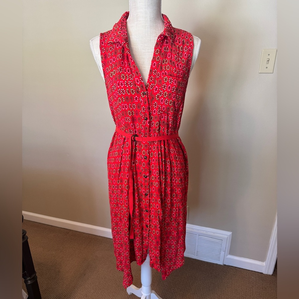 Anthropologie Red Floral Sleeveless Dress